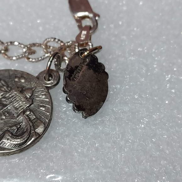 .925 Protection Charm Bracelet 8" Pope John Paul II & Turquoise Italy - Picture 3 of 5